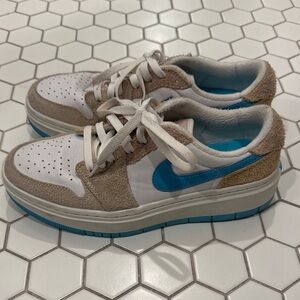 Nike Women’s  Low Dunks- White and Blue Sneakers with Suede Accents
